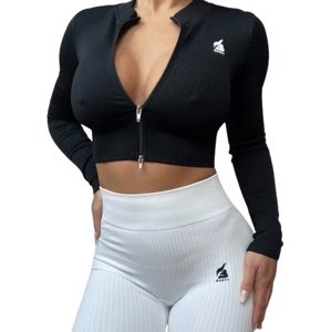 Booty RIBBED BLACK - crop top with zipper - S