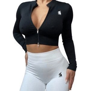 Booty RIBBED BLACK - crop top with zipper - M