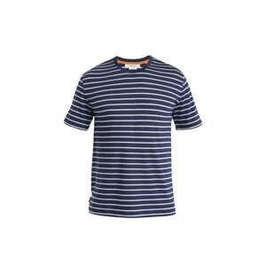 Pánské merino triko krátký rukáv ICEBREAKER Mens Merino Drayden SS Tee Stripe, Midnight Navy/Snow velikost: S