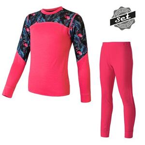 SENSOR MERINO IMPRESS SET dětský triko dl.rukáv + spodky magenta/floral Velikost: 120