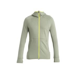 Pánská merino mikina s kapucí, zip ICEBREAKER Mens Merino Quantum ZoneKnit™ LS Zip Hoodie, Lichen/Hyper velikost: XL