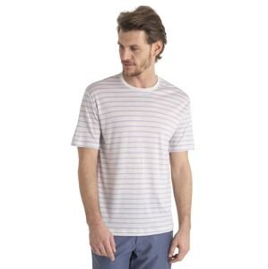 Pánské merino triko krátký rukáv ICEBREAKER Mens Merino Drayden SS Tee Stripe, Ecru Heather/Purple Gaze velikost: XXL