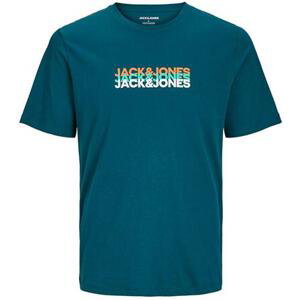 Jack&Jones PLUS Pánské triko JJCYBER Standard Fit 12259838 Deep Teal 5XL