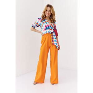 FASARDI Oranžové XL široké kalhoty s elastickými kapsami, Oranžová,
