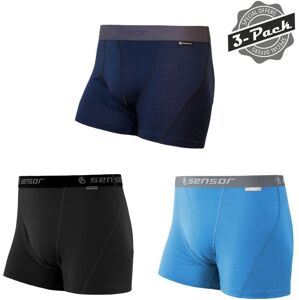 SENSOR MERINO ACTIVE 3-PACK pánské trenky černá/modrá/deep blue Velikost: M spodní prádlo