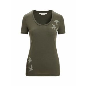 ICEBREAKER Wmns Tech Lite II SS Scoop Tee Swarming Shapes, Loden velikost: XS