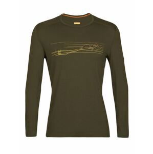 pánské triko dlouhý rukáv ICEBREAKER Mens 200 Oasis LS Crewe Ski Stripes, Loden velikost: XL