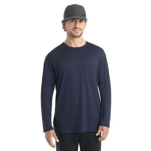 Pánské merino triko dlouhý rukáv ICEBREAKER Mens Granary LS Pocket Tee, Midnight Navy velikost: M