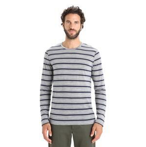 ICEBREAKER Mens Wave LS Tee Stripe, Metro Heather/Midnight Navy velikost: S