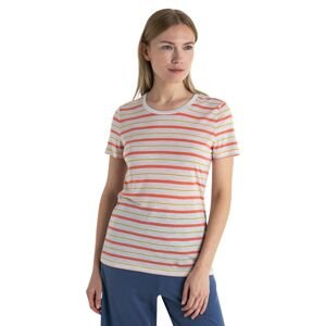 Dámské merino triko krátký rukáv ICEBREAKER Wmns Wave SS Tee Stripe, Ecru Heather/Tang/Lux velikost: S