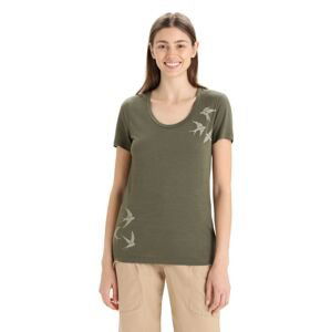 ICEBREAKER Wmns Tech Lite II SS Scoop Tee Swarming Shapes, Loden velikost: L