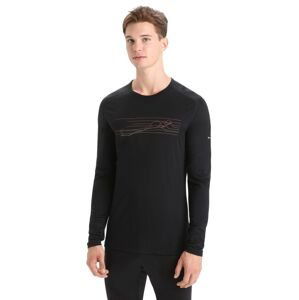 Pánské merino triko dlouhý rukáv ICEBREAKER Mens 200 Oasis LS Crewe Ski Stripes, Black velikost: L