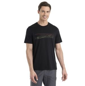 Pánské merino triko krátký rukáv ICEBREAKER Mens Tech Lite II SS Tee Ski Stripes, Black velikost: M