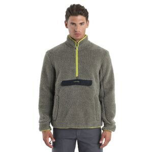 Pánská merino mikina, 1/2 zip ICEBREAKER Mens ICL RealFleece High Pile LS Half Zip, Loden/Black/Bio Lime velikost: L