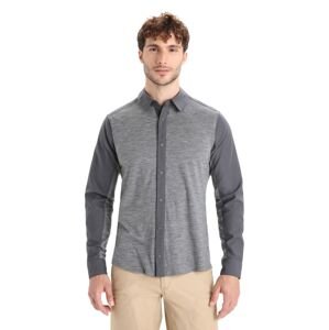 Pánská merino košile dlouhý rukáv ICEBREAKER Mens Hike LS Top, Monsoon/Gritstone Heather velikost: L