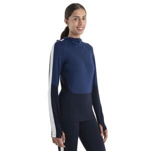 Dámské merino triko dlouhý rukáv, 1/2 zip ICEBREAKER Wmns Merino 200 Sonebula LS Half Zip Hood, Mid Nvy/Royal Nvy/Snow velikost: M