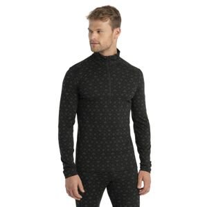 Pánské merino triko dlouhý rukáv, 1/2 zip ICEBREAKER Mens Merino 200 Oasis LS Half Zip First Snow, Black/Loden/Aop velikost: L