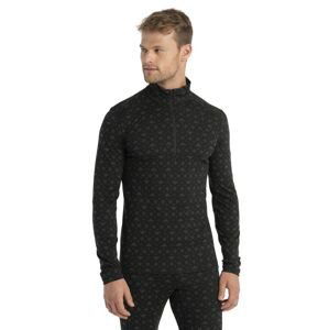 Pánské merino triko dlouhý rukáv, 1/2 zip ICEBREAKER Mens Merino 200 Oasis LS Half Zip First Snow, Black/Loden/Aop velikost: M