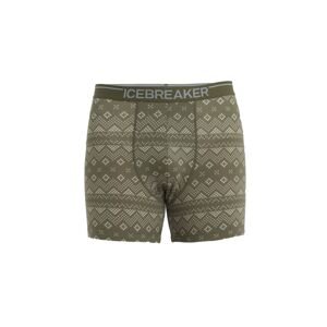 Pánské merino boxerky ICEBREAKER Mens Merino 150 Anatomica Boxers First Snow, Loden/Snow/Aop velikost: M