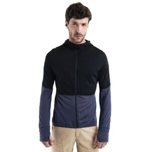 Pánská merino mikina s kapucí, zip ICEBREAKER Mens Merino 200 Realfleece™ Descender LS Zip Hoodie, Black/Graphite/Cb velikost: L