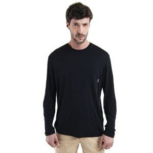 Pánské merino triko dlouhý rukáv ICEBREAKER Mens Merino 150 Tech Lite III LS Relaxed Pocket Tee, Black velikost: L