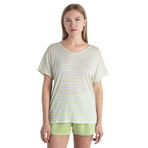 Dámské merino triko krátký rukáv ICEBREAKER Wmns Merino Drayden Reversible SS Top Stripe, Ecru Heather/Glazen velikost: XS