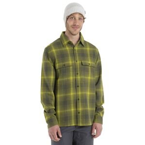 Pánská merino košile dlouhý rukáv ICEBREAKER Mens Dawnder LS Flannel Shirt Plaid, Loden/Bio Lime velikost: M