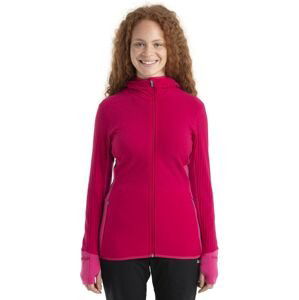 Dámská merino mikina s kapucí, zip ICEBREAKER Wmns Descender LS Zip Hood, Electron Pink/Tempo velikost: XS