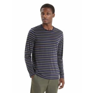 ICEBREAKER Mens Wave LS Tee Stripe, Midnight Navy/Loden velikost: M