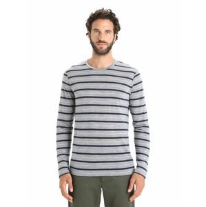 ICEBREAKER Mens Wave LS Tee Stripe, Metro Heather/Midnight Navy velikost: M