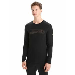 Pánské merino triko dlouhý rukáv ICEBREAKER Mens 200 Oasis LS Crewe Ski Stripes, Black velikost: S