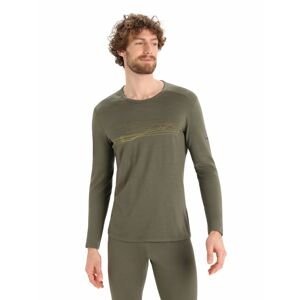 Pánské triko dlouhý rukáv ICEBREAKER Mens 200 Oasis LS Crewe Ski Stripes, Loden velikost: XL