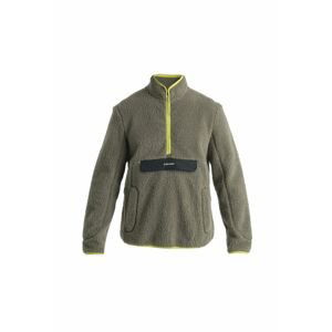 Pánská merino mikina, 1/2 zip ICEBREAKER Mens ICL RealFleece High Pile LS Half Zip, Loden/Black/Bio Lime velikost: L