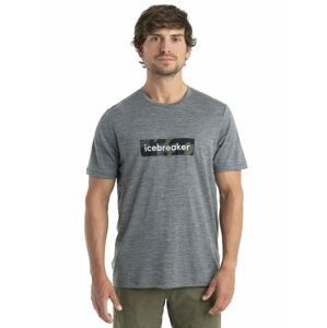 Pánské merino triko krátký rukáv ICEBREAKER Mens Merino 150 Tech Lite II SS Tee Natural Shades Logo, Gritstone Heather velikost: S