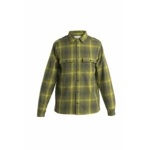 Pánská merino košile dlouhý rukáv ICEBREAKER Mens Dawnder LS Flannel Shirt Plaid, Loden/Bio Lime velikost: L