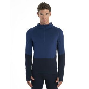 Pánské merino triko dlouhý rukáv, 1/2 zip ICEBREAKER Mens Merino 200 Sonebula LS Half Zip Hood, Mid Nvy/Royal Nvy/Snow velikost: S