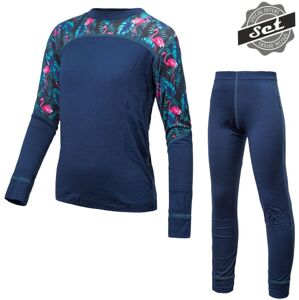 SENSOR MERINO IMPRESS SET dětský triko dl.rukáv + spodky deep blue/floral Velikost: 150