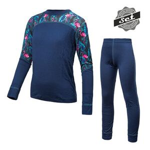 SENSOR MERINO IMPRESS SET dětský triko dl.rukáv + spodky deep blue/floral Velikost: 150