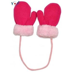 Zimní kojenecké rukavičky s kožíškem - se šňůrkou YO - malinové/růžový kožíšek 98-104 (2-4r)