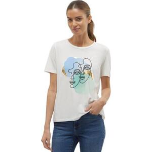 Vero Moda Dámské triko VMIFACEY Relaxed Fit 10306773 Snow White BLUE FACE S