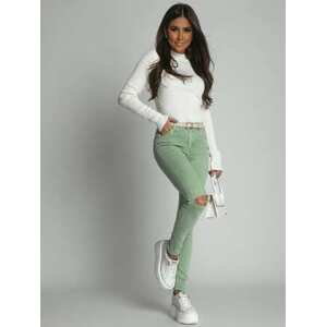 FASARDI Džínové džíny s dírami na kolenou v zelené barvě XS, Zelená