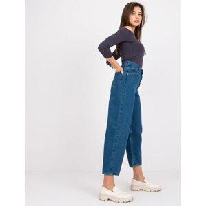 Fashionhunters Tmavě modré džínové kalhoty Azalia RUE PARIS s vysokým pasem Velikost: 40