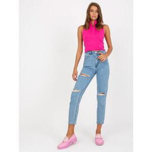 Fashionhunters Modré roztrhané mom jeans pro ženy Velikost: 36