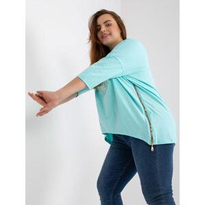 Fashionhunters Bavlněná blůza plus size mint se zipy Velikost: JEDNA VELIKOST