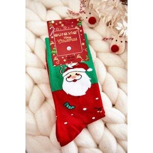 Kesi Pánské vánoční bavlněné ponožky se Santa Clauses  zelenými a červenými 39-42, Odstíny, zelené, ||, Odstíny, červené