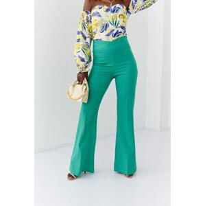 FASARDI Elegantní dámské kalhoty s rozšířenými nohavicemi, zelené M, Zelená