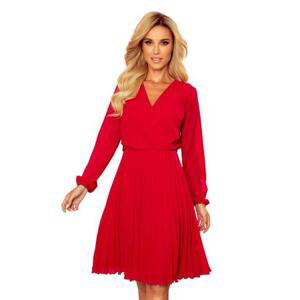 Numoco Skládané šaty s výstřihem a dlouhým rukávem ISABELLE - červené Velikost: S, Červená