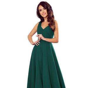 Numoco Dlouhé šaty s výstřihem CINDY - tmavě zelené Velikost: M, Zelená