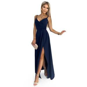 Numoco Elegantní maxi šaty na ramínka CHIARA - tmavě modré Velikost: M, Modrá