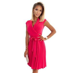 Numoco Plisované šaty s výstřihem WENDY - malinově růžové Velikost: XL, Růžová